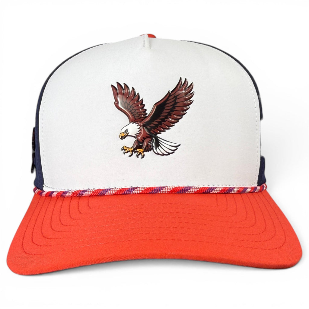 Freedom Flight Golf Hat | Snapback Cap | Built-in Magnetic Ball Marker Holder + Marker Included | Adjustable USA Eagle Red White Blue